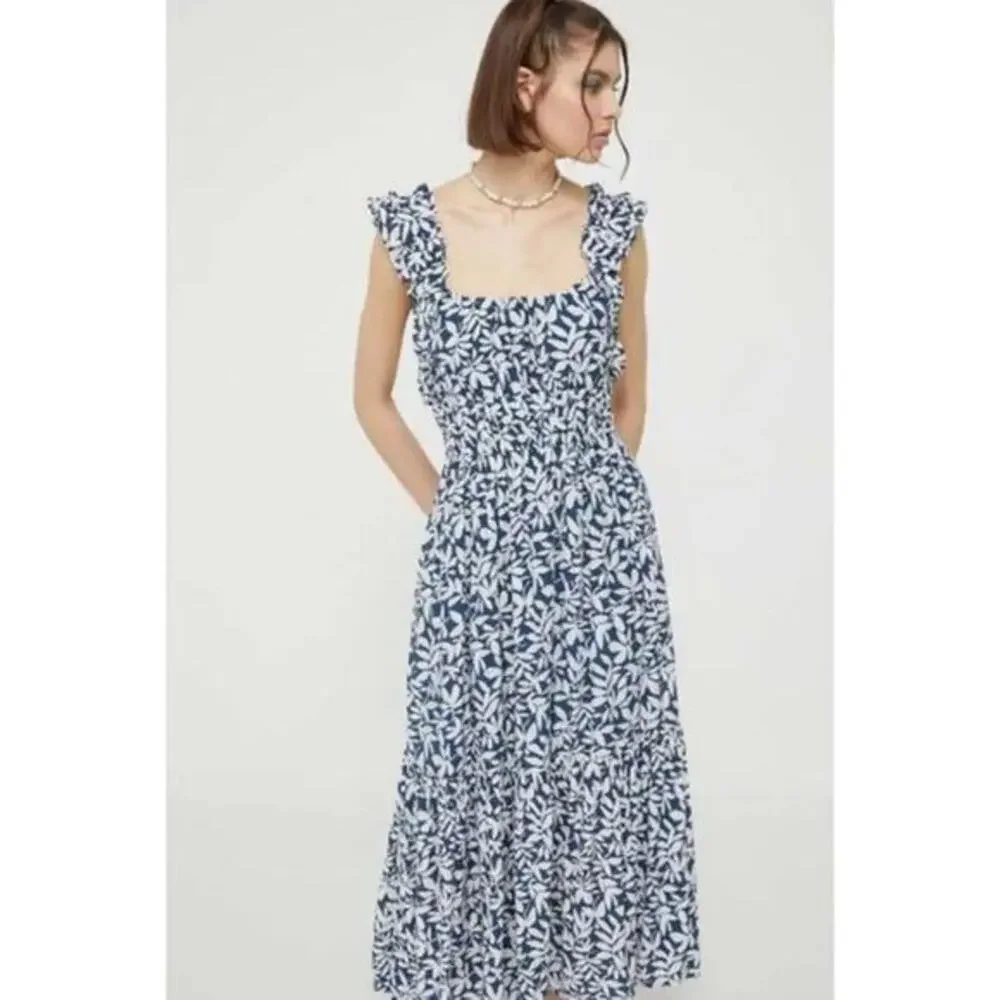 abercrombie &‎ fitch blue floral ruffle sleeve maxi dress